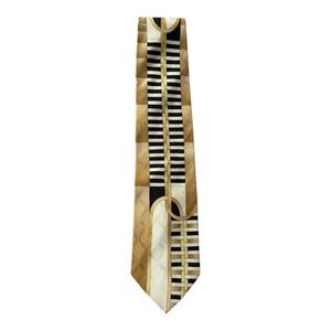 Carlo Palazzi Studio Silk Necktie Black Beige Geometric Design Cream Gold Accent